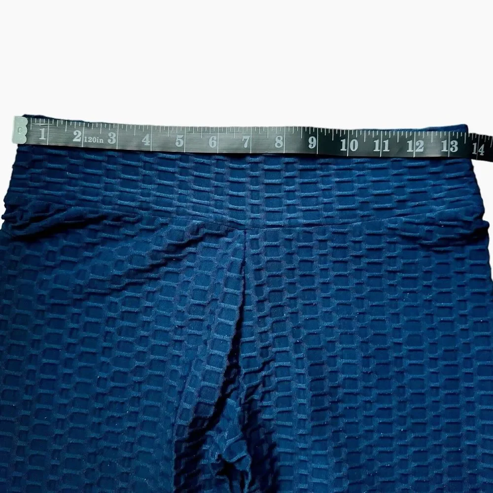 Gillya Honeycomb Scrunched Butt Lift TikTok Workout Leggings Blue Cropped M